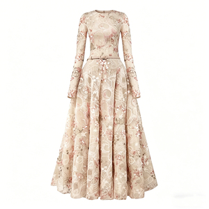 Robe longue pour <span class=keywords><strong>femme</strong></span> avec broderie étoile rose, manches longues, motif pailleté, élégante, pour <span class=keywords><strong>soirée</strong></span> formelle, cocktail ou fête - Product Image 1