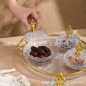 Glass <b>Snack</b> Dish <b>Tray</b> Set With Bowl Handle For Dessert Fruit Serving Platter - Product Image 2