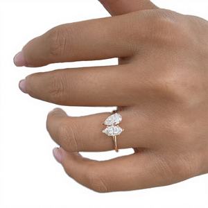 Anillo de compromiso de moissanita y diamantes de esmeralda para mujer, oro macizo de 14K, blanco/amarillo/rosa, corte pera CVD HPHT, para regalo de boda o fiesta - Product Image 2