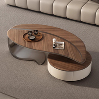 Ensemble de tables basses gigognes de luxe en forme de rein avec plateau en noyer, finition bicolore, écologique et durable pour salles à manger modernes