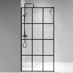 <strong>Black</strong> Grid Printing Walk in Wet Room 8mm Easy Clean Glass Panel <strong>Shower</strong> <strong>Screen</strong> - Product Image 2