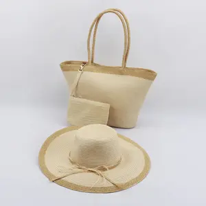 Summer Beach Tote Bag Natural Straw Beach Bags Girl Woman Paper Straw Hats And Beach Bag Set With Purse For Holiday