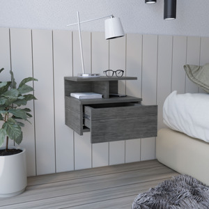 Adele Floating Nightstand With Drawer And <b>Open</b> Storage Shelves For Bedroom Use - Product Image 4