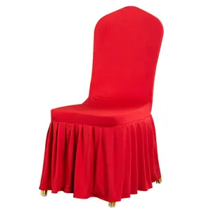 Capa de cadeira de spandex elástica, durável, vermelho, branco, banquete, capa com saia para festa de casamento, decoração de hotel