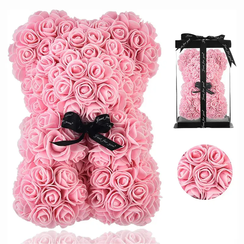 Urso de pelúcia de rosa com urso, urso feito sob encomenda com caixa