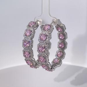 Boucles d'oreilles créoles géométriques classiques, tendance et luxueuses en or plaqué rose avec zircon rond pour femmes, Tianyu Gems - Product Image 2