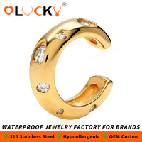 LUCKYJIU Fabricant de bijoux personnalisés, boucles d'oreilles en acier inoxydable plaqué or 18 carats, dôme serti de CZ, pour femmes, à porter tous les jours