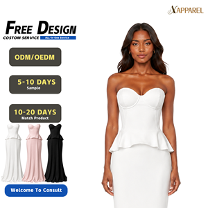 Robe de soirée sirène longue bustier moulé sans bretelles avec taille peplum pour femme A&J, couleur ivoire, certifiée GRS, fournisseur OEM ODM - Product Image 1