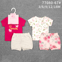 Ensemble d'été confortable pour bébé garçon, 4 pièces en coton, imprimé animal/fleur, broderie, manches courtes, style tendance