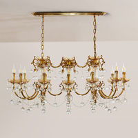 Lustre de table à manger classique européen en cristal, taille moyenne, de luxe, en laiton avec finition dorée et LED, idéal pour hôtels