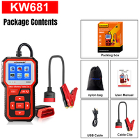 Testeur de batterie de voiture et de moto 6V 12V et scanner de diagnostic OBDIl KW681 avec grand écran LCD