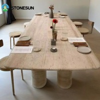 Table à manger rectangulaire de grande taille en pierre, design italien, plateau en marbre beige travertin, StoneSun Custom Royal Dining Room
