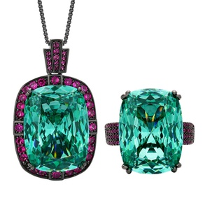 Conjunto de Joyería Ecológica de Cobre, Estilo Minimalista, Anillo y Collar con Circonita Verde de 15*20mm, para Mujer, Venta al Por Mayor - Product Image 1