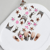 Offre Spéciale personnalisé nouveau automne léopard lys en relief Nail Art autocollant auto-adhésif marron rose fleur de lys 5D Nail Art décalcomanies