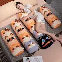 Coussin en peluche long imprimé chat de dessin animé mignon, coussin de soutien latéral rond et doux pour la maison, la chambre et la décoration de canapé