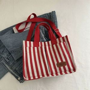 Sac fourre-tout en toile rayée élégant et épais avec poignées et fond robustes, sans cruauté animale, noir et bleu, utilisation alimentaire sans danger - Product Image 2