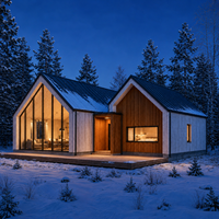 Villa modulaire préfabriquée en acier léger de style nordique moderne avec double pignon et verrière panoramique pour usage résidentiel et hôtelier