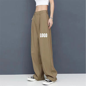Mode nouveau pantalon taille haute bureau formel décontracté pantalon large logo personnalisé pantalon plissé jambe large femmes - Product Image 1