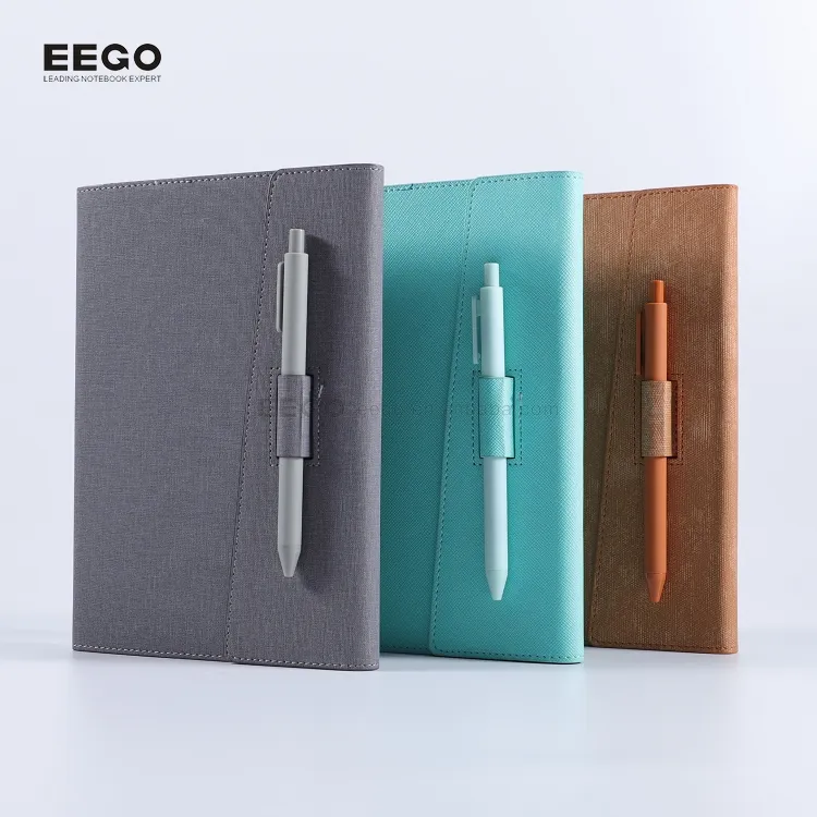 Hardcover cartella a4, calcolatrice notebook con la penna in pelle, cuoio cartella rilievo logo