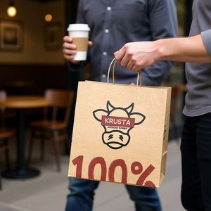 Bolsas de Papel Kraft Marrón Ecológicas con Materiales Reciclados, Asas Retorcidas para Envasado de Café, Té, Jugos y Bebidas, Logotipo Personalizado - Product Image 1