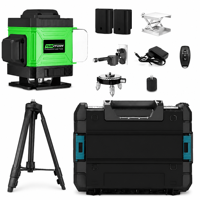 Niveau laser industriel professionnel 4D à faisceau vert 360° autonivelant, modèle à impulsions pour extérieur, batterie au lithium HYTD
