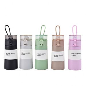 Silicone Handle Portable 150Ml 250Ml With Straw Strap Double Wall Stainless Steel <b>Flask</b> Thermal Insulated Drinking <b>Bottles</b> - Product Image 1