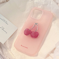 Coque de téléphone 3D Cherry Slim TPU transparente mate Design rose esthétique pour femmes adolescentes pour iPhone 12 coques de téléphone