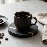 Sous-verres ronds noirs modernes en marbre naturel, écologiques, personnalisables pour la maison et les cadeaux de mariage