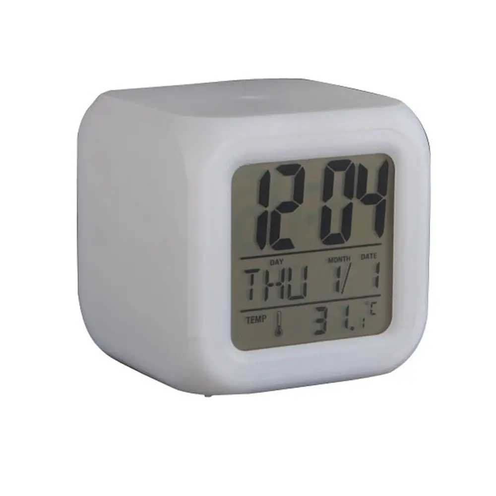 Lelyi Night Glowing LED Cube 7 Colors Change Digital Thermometer Alarm Clock