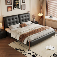 Lit double rétro en chêne massif avec tête de lit capitonnée et rembourrée, mobilier de chambre principale, vente en gros