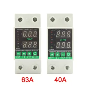 Dual Display 63A 230V Din Rail Adjustable digital Over Under Voltage Relay Surge Protector Limit Over Current Protection
