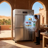 Réfrigérateur commercial à 4 portes, vertical, en acier inoxydable, double température, congélateur pour cuisine de restaurant
