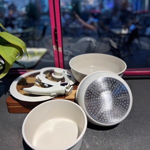 Ensemble de casseroles empilables Smeg 3 pièces avec poignée amovible, revêtement antiadhésif en pierre médicale, pour la cuisine, le camping <span class=keywords><strong>et</strong></span> la maison - Product Image 2