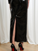 Plus Size Damen Kunstleder Maxikleid Rollkragen Slim Fit 3XL/5XL/6XL Glänzendes Party-Abendkleid