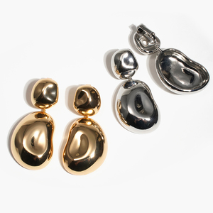 Nieuwe collectie mode sieraden onregelmatige geometrische oorbellen goud/zilver glanzend goud dikke oorbellen - Product Image 5