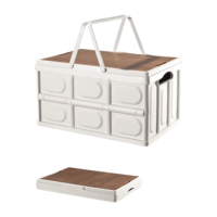 Boîte de rangement en plastique pliante multifonctionnelle Couverture en bois pour le camping en plein air Pique-niques Technique d'injection Rectangle