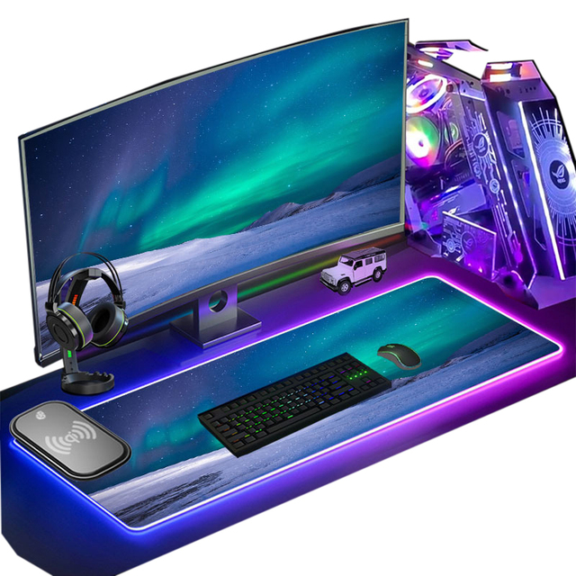 Customized Fast 15W Wireless Charging Keyboard Mat RGB LED Light Gaming Mouse Pad with Charger