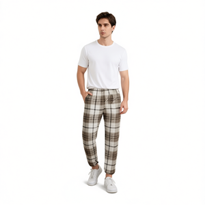 Pantalons de pyjama à carreaux pour hommes, 100% coton flanelle, pantalons décontractés pour la maison avec poches, coupe douce et confortable - Product Image 1
