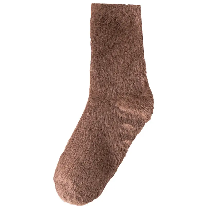 Hiver garder au chaud Laine de vison Tube moyen Chaussettes mode femmes Couleur pure ménage Sol flou Vente en gros Chaussettes en laine de vison