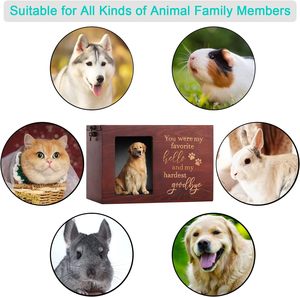 Grande urne commémorative en bois pour animaux de compagnie pour les cendres de chien/chat: avec cadre photo, couleur nature et motif au revoir (finition polie) - Product Image 4