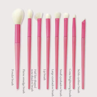 8PCS Set Kuas Makeup Eyeshadow dengan Gagang Pink, Bulu Sintetis, untuk Blending, Label Pribadi, Dilengkapi Tas