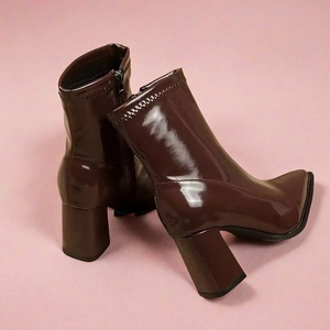 Commercio all'ingrosso della fabbrica delle donne marrone pelle a punta blocco <span class=keywords><strong>tacco</strong></span> alto <span class=keywords><strong>stivaletti</strong></span> per festa di usura quotidiana - Product Image 3