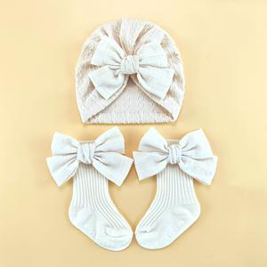 Ensemble bonnet et chaussettes respirants en jacquard à nœud papillon <span class=keywords><strong>pour</strong></span> nouveau-nés et nourrissons - Product Image 2