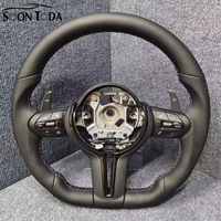 Volant en cuir personnalisé avec chauffage et vibration, forme en D, fond plat, pour BMW F20 F22 F30 F32 F10 F12 F07 F01M3 M5 M6 X1 X3 X5