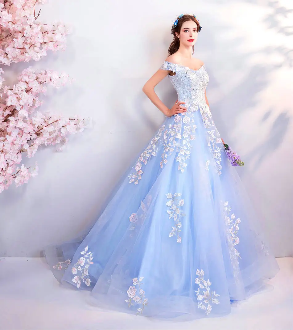 Quinceanera gonfio vestito più il formato lungo di luce blu in rilievo vestiti da partito vestito da sera del vestito da sera musulmano