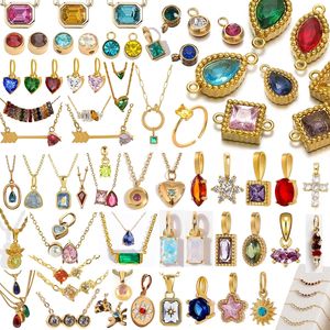 Pendentif en acier inoxydable tendance avec pierre de naissance du zodiaque, 12 mois, zircon coloré, breloques en or 18 carats, collier, bracelet, unisexe, certifié - Product Image 1