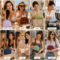 Pochette cosmétique en cuir PU texturé multicolore, sac à maquillage demi-lune, trousse de toilette de voyage, logo personnalisé, vente en gros, fabricant OEM