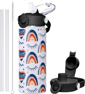 Borraccia Termica per Bambini in Acciaio Inox con Motivi Cartoon, Bottiglia per Bevande da Esterno con Cannuccia Ribaltabile - Product Image 5