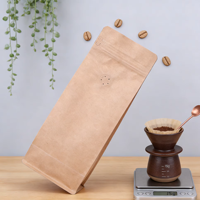 Pochette à fond plat en papier kraft avec valve de dégazage - Sac refermable à 8 soudures latérales pour grains de café frais et aliments secs de qualité supérieure
