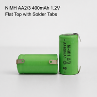 Baterai 2/3AA Ni-MH 1.2V 400mAh Isi Ulang Sel Tunggal dengan Tab Solder Atas & Bawah Datar untuk Alat Cukur Listrik.